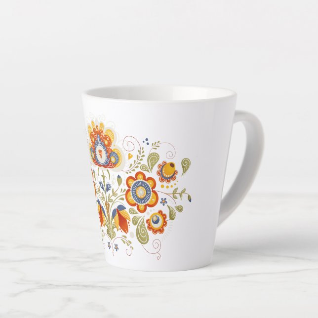 Caneca De Café Latte Flores Eslavas Simples (Ângulo direito)