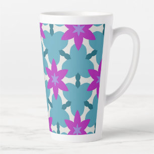 Caneca De Café Latte Flores Estrela Brilhantes em Verde Água e Roxo PP4