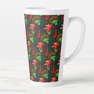 Caneca De Café Latte Flores Exóticas Coloridas Padrão de Folhas