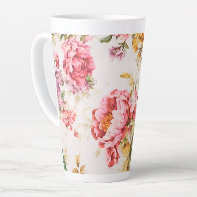 Caneca De Café Latte Flores Finas e Amarelas. Chique (Ângulo esquerdo)