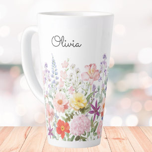 Caneca De Café Latte Flores Florais Coloridas Lindas Jardim Personaliza