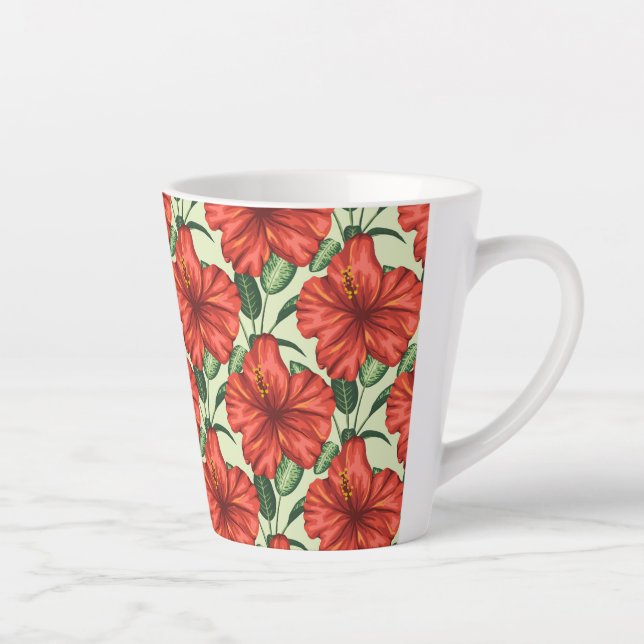 Caneca De Café Latte Flores florais tropicais, sem costura, flores verm (Direita)