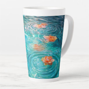 Caneca De Café Latte Flores Flutuando na Água