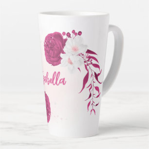 Caneca De Café Latte flores fúcsia botânico