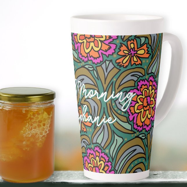 Caneca De Café Latte Flores Funky Bom Dia Pessoal (Criador carregado)