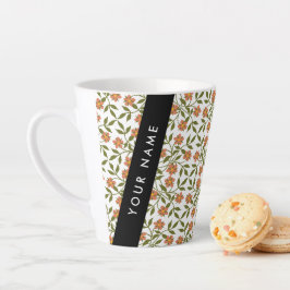 Caneca De Café Latte Flores Laranja, Padrão Floral, Boho, Seu Nome