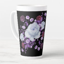CANECA DE CAFÉ LATTE FLÔRES LILÁS, FUNDO PRETO