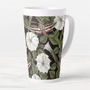 Caneca De Café Latte Flores-lua e mariposas esfinas