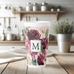 Caneca De Café Latte Flores Modernas de Aquarela Monograma<br><div class="desc">Flores Modernas de Aquarela Monograma</div>