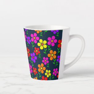 Caneca De Café Latte Flores Multicoloridas Padrão Floral-34654