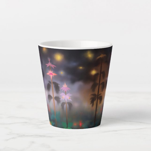 Caneca De Café Latte Flores Noturnas (Frente)