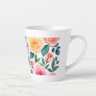 Caneca De Café Latte Flores Pastel Design Floral Botânico Vintage Suave