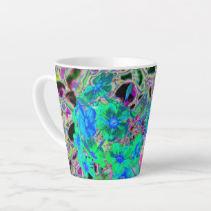 Caneca De Café Latte Flores Psicodélicas e Tripantes Verde Lima e Azul