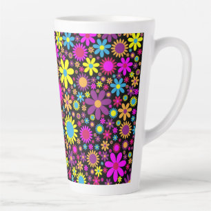 Caneca De Café Latte Flores Psicodélicas Vibrantes em Flor