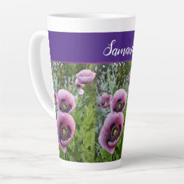 Caneca De Café Latte Flores Púrpuras cor-de-rosa Pópias Pópias Pópias F