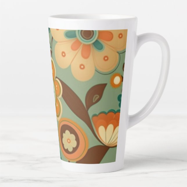 Caneca De Café Latte Flores-retrô-safra (Direita)
