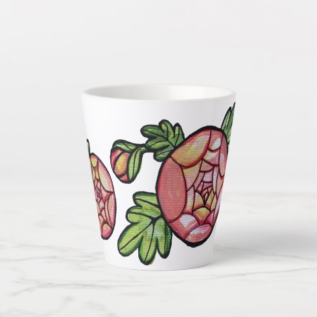 Caneca De Café Latte Flores Rosa (Frente)
