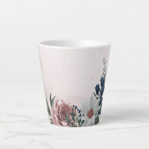 Caneca De Café Latte Flores rosa branco naval folhagem romântica