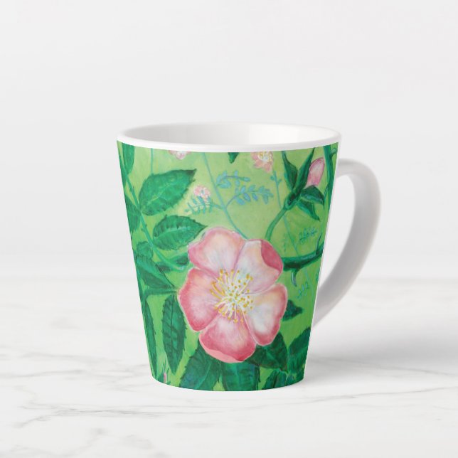 Caneca De Café Latte Flores-rosa selvagens pequenas (Ângulo direito)