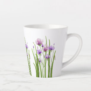 Caneca De Café Latte Flores roxas e Insetos latentes