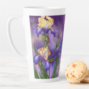 Caneca De Café Latte Flores Roxas Iris Latte Mug Irrita Pintura
