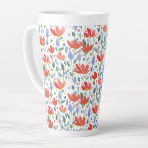Caneca De Café Latte Flores Selvagens Cor De Água, Vermelho E Azul Suav