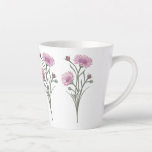 Caneca De Café Latte Flores Selvagens Rosa Pintadas À Mão