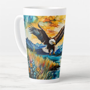 Caneca De Café Latte Flores silvestres do rio Bald Eagle no pôr do sol