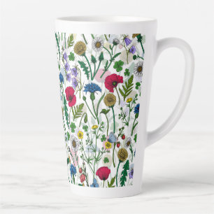 Caneca De Café Latte Flores silvestres em branco