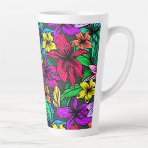 Caneca De Café Latte Flores Tropicais