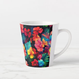 Caneca De Café Latte Flores Tropicais De Laranja Floral Com Folhas-6677