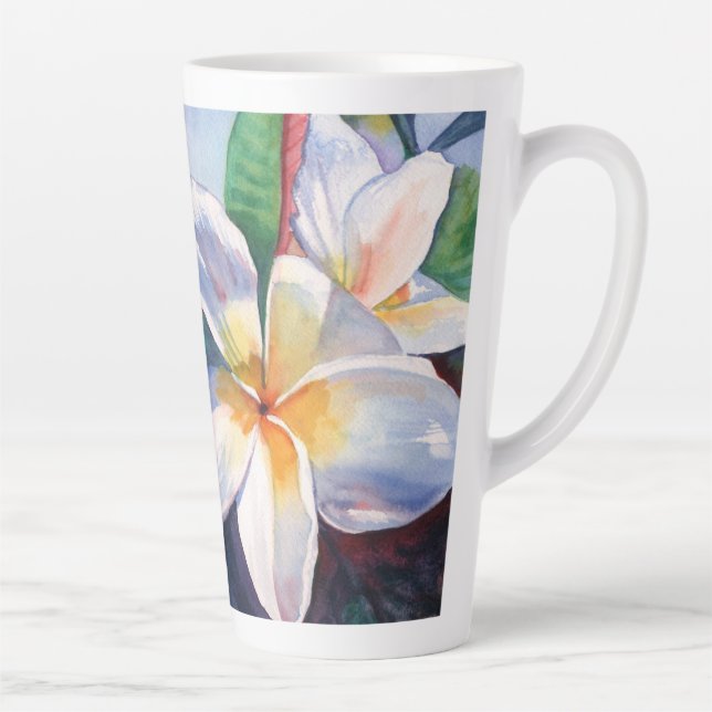 Caneca De Café Latte Flores Tropicais De Plumeria (Direita)