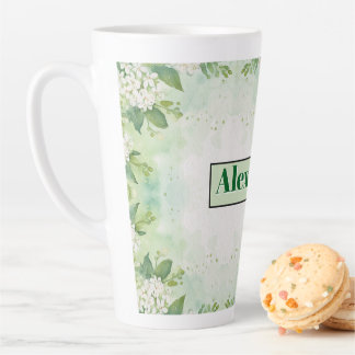 Caneca De Café Latte Flores Verde Modernas Aquarela & personalizar