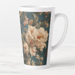 Caneca De Café Latte Flores Vermelhos Esforçadas, Brancas e Corais Esma