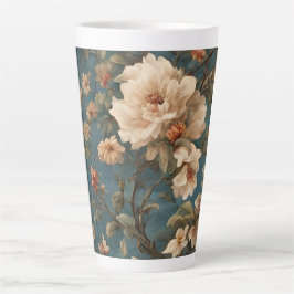 Caneca De Café Latte Flores Vermelhos Esforçadas, Brancas e Corais Esma