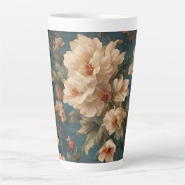 Caneca De Café Latte Flores Vermelhos Esforçadas, Brancas e Corais Esma