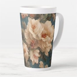 Caneca De Café Latte Flores Vermelhos Esforçadas, Brancas e Corais Esma