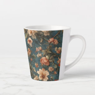 Caneca De Café Latte Flores Vermelhos Esforçadas, Brancas e Corais Esma