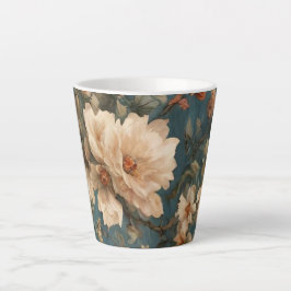 Caneca De Café Latte Flores Vermelhos Esforçadas, Brancas e Corais Esma