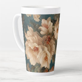 Caneca De Café Latte Flores Vermelhos Esforçadas, Brancas e Corais Esma