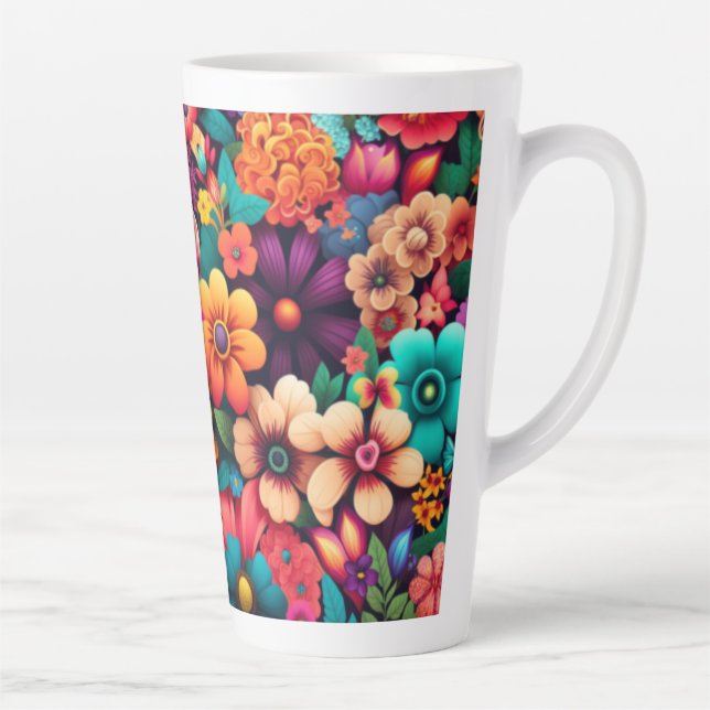 Caneca De Café Latte Flores vívidas coloridas (Direita)