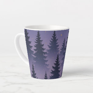 Caneca De Café Latte Floresta à Meia-Noite Sob as Estrelas – Pinheiro