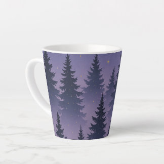 Caneca De Café Latte Floresta à Meia-Noite Sob as Estrelas – Pinheiro