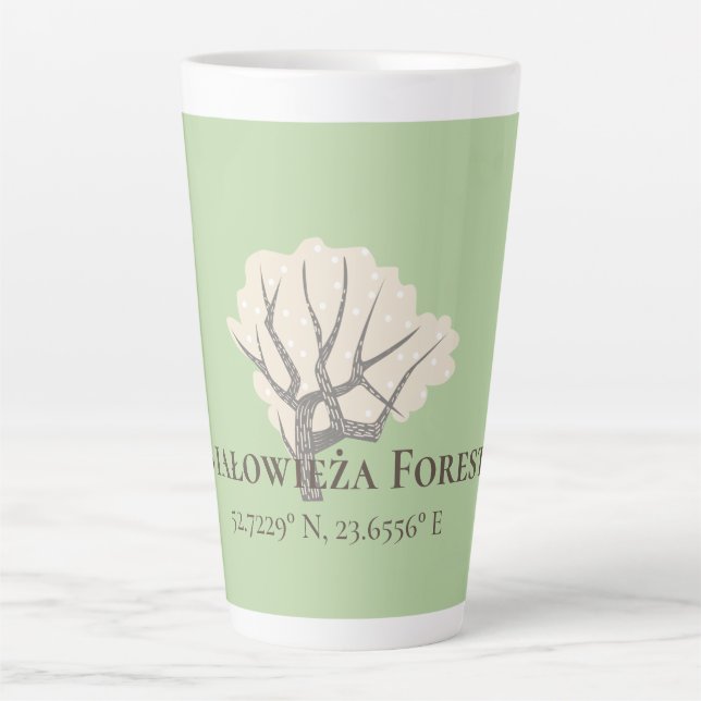 Caneca De Café Latte Floresta Białowieża Latitude & Longitude (Frente)