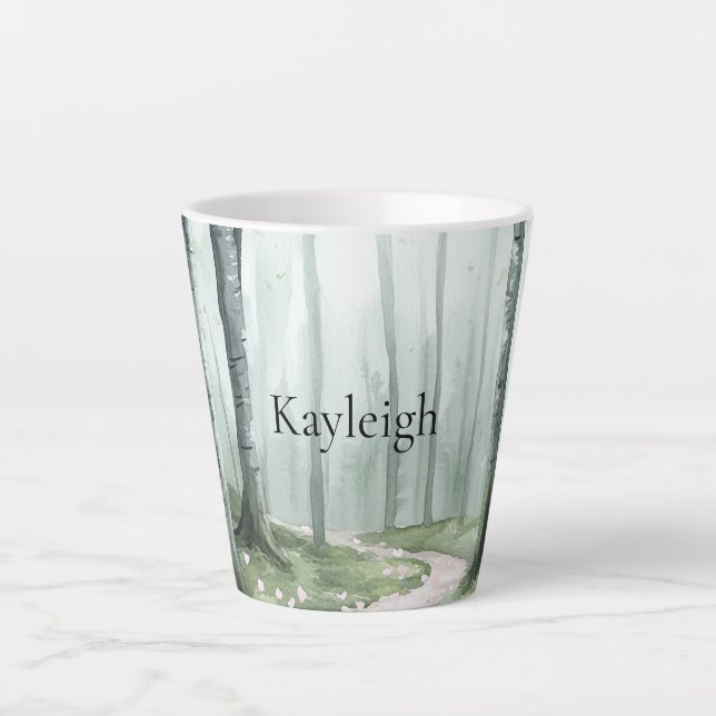 Caneca De Café Latte Floresta de Natal Encantada Romântica (Frente)