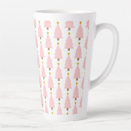 Caneca De Café Latte Floresta de Natal Rosa Elegante, Estrelas Ouros