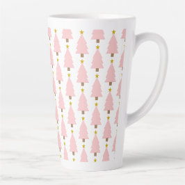 Caneca De Café Latte Floresta de Natal Rosa Elegante, Estrelas Ouros