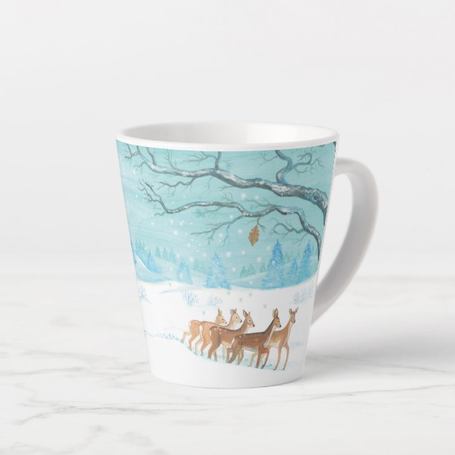 Caneca De Café Latte Floresta de neve de inverno Roe Deer (Ângulo direito)