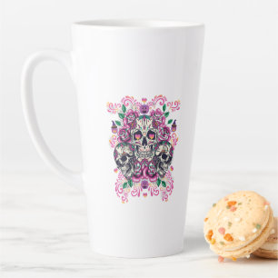 Caneca De Café Latte Flórida do crânio, cor-de-água do esqueleto, rosa,