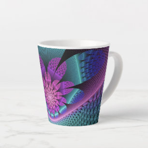 Caneca De Café Latte Flower Fractal - Incomum - Padrão Colorida Fantasi